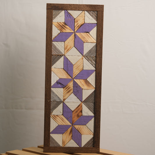 Handmade Amish 3 Stars Barn Quilt Wall Art – 15.5in x 6in Reclaimed Wood Mosaic