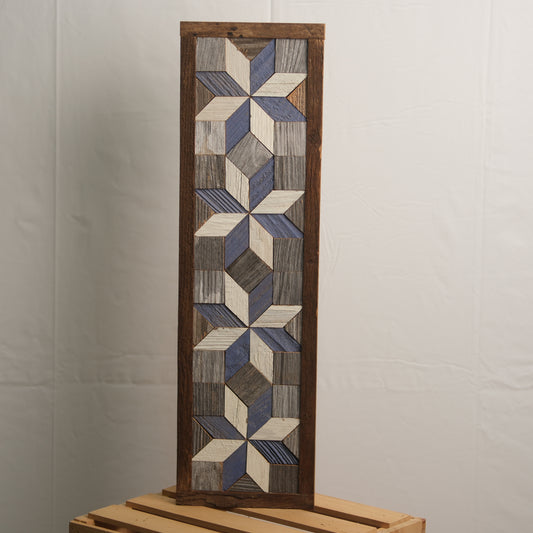 Handmade Amish 4 Stars Barn Quilt Wall Art – 20.5in x 6in x 2in Reclaimed Wood Mosaic
