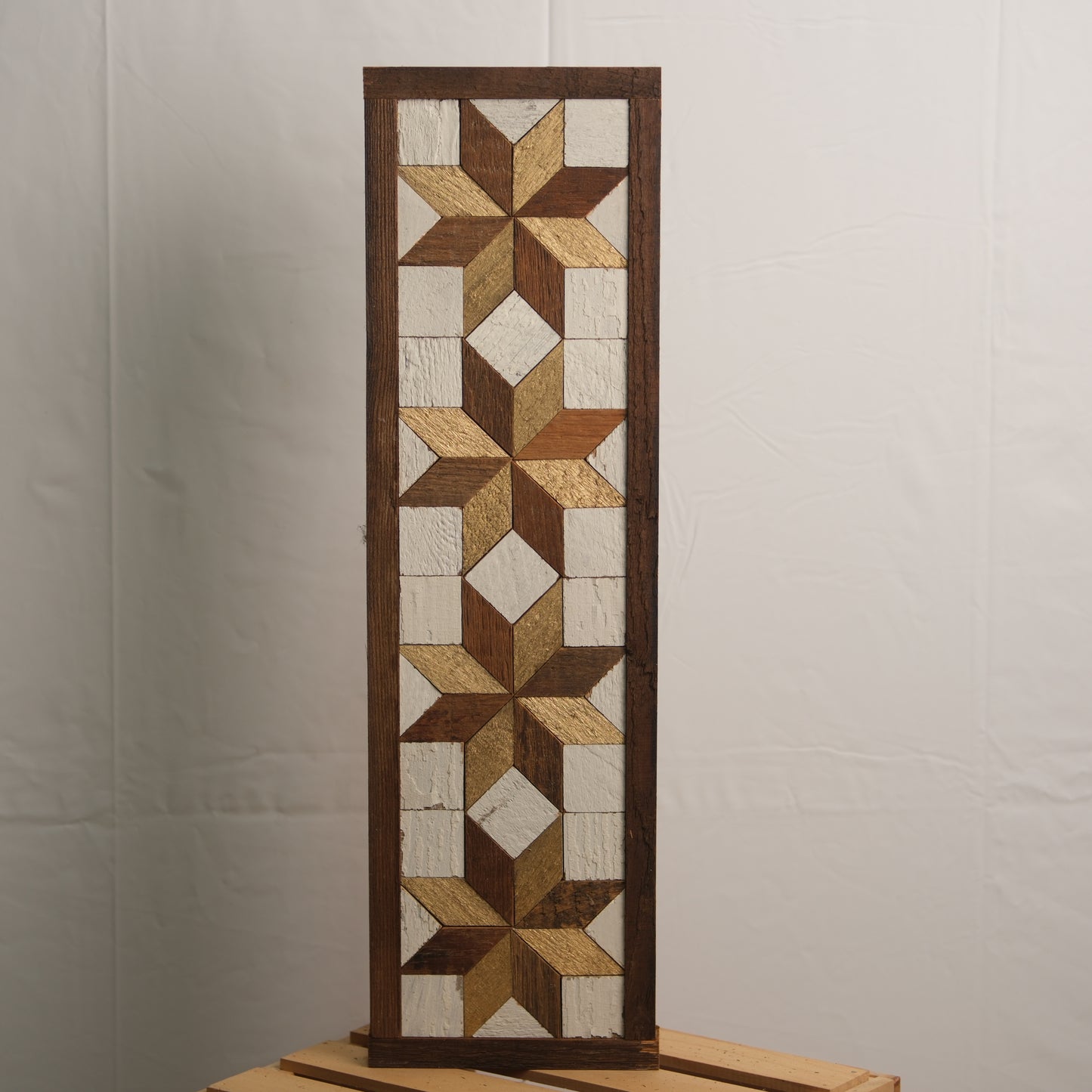 Handmade Amish 4 Stars Barn Quilt Wall Art – 20.5in x 6in x 2in Reclaimed Wood Mosaic