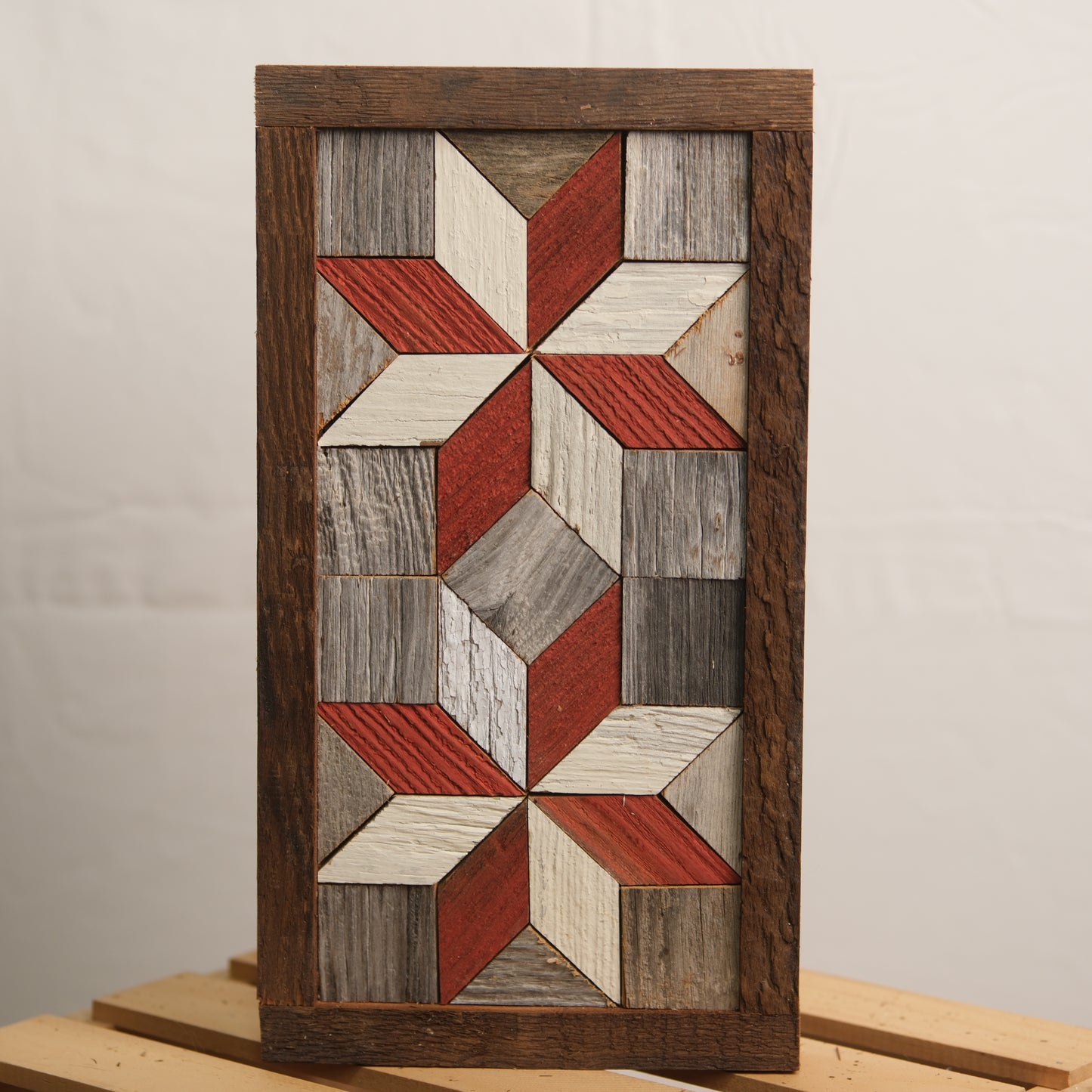 Handmade Amish 2 Stars Barn Quilt Wall Art – 10.75in x 6in Reclaimed Wood Mosaic