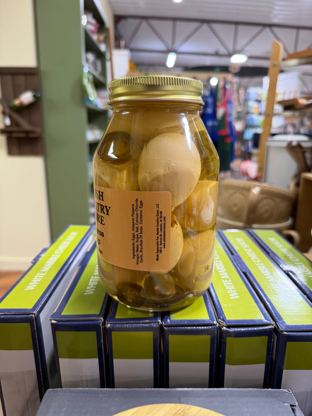 Genuine ingredient and nutrition label photograph of Jalapeño Pickled Eggs with Garlic | 32 fl oz