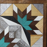 Amish Barn Quilt Wall Art, 2 by 2 Turquoise and Brown Starburst