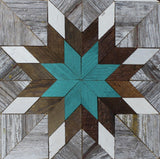 Amish Barn Quilt Wall Art, 2 by 2 Turquoise and Brown Starburst