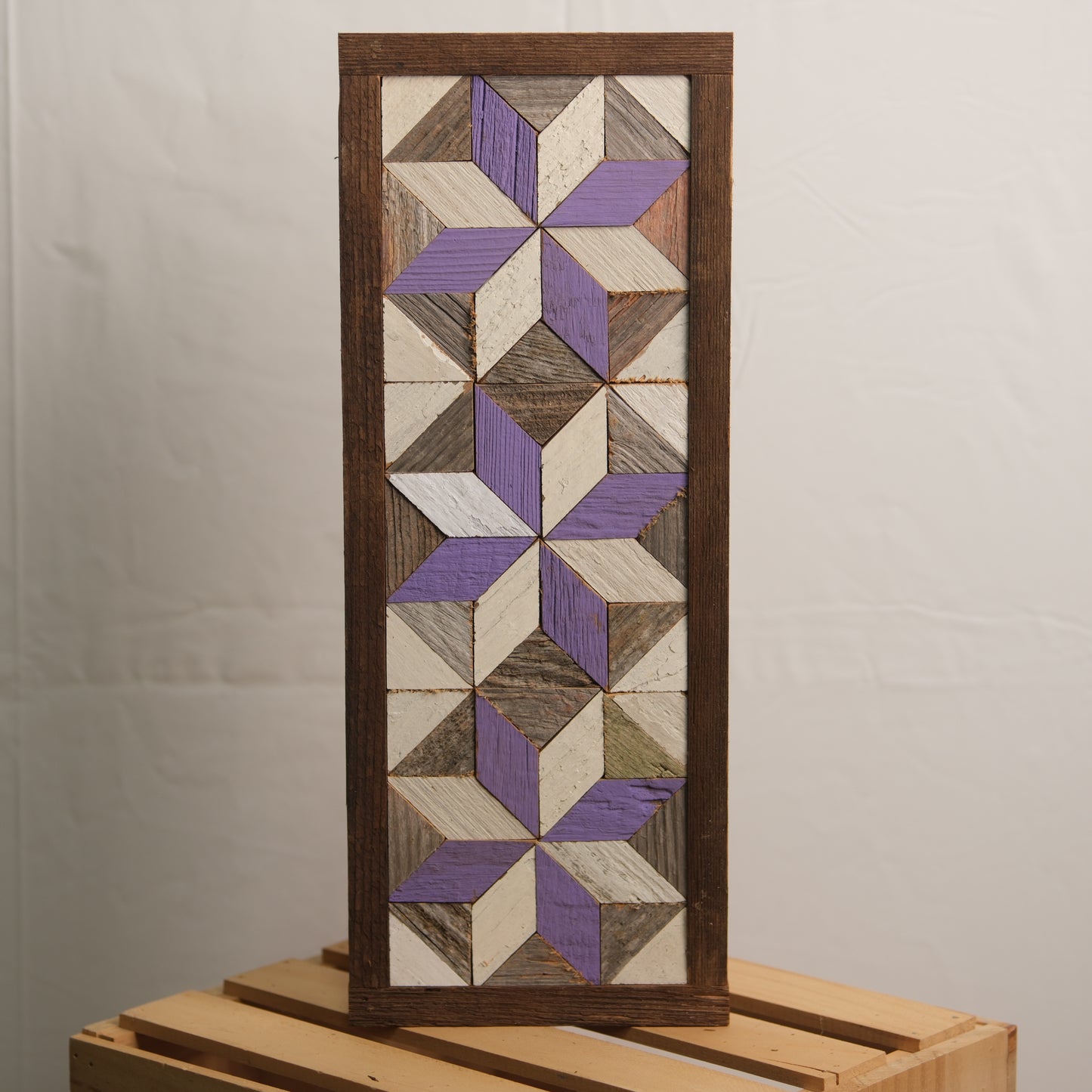 Handmade Amish 3 Stars Barn Quilt Wall Art – 15.5in x 6in Reclaimed Wood Mosaic