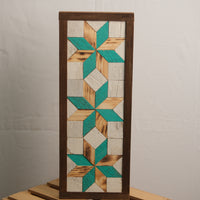 Handmade Amish 3 Stars Barn Quilt Wall Art – 15.5in x 6in Reclaimed Wood Mosaic