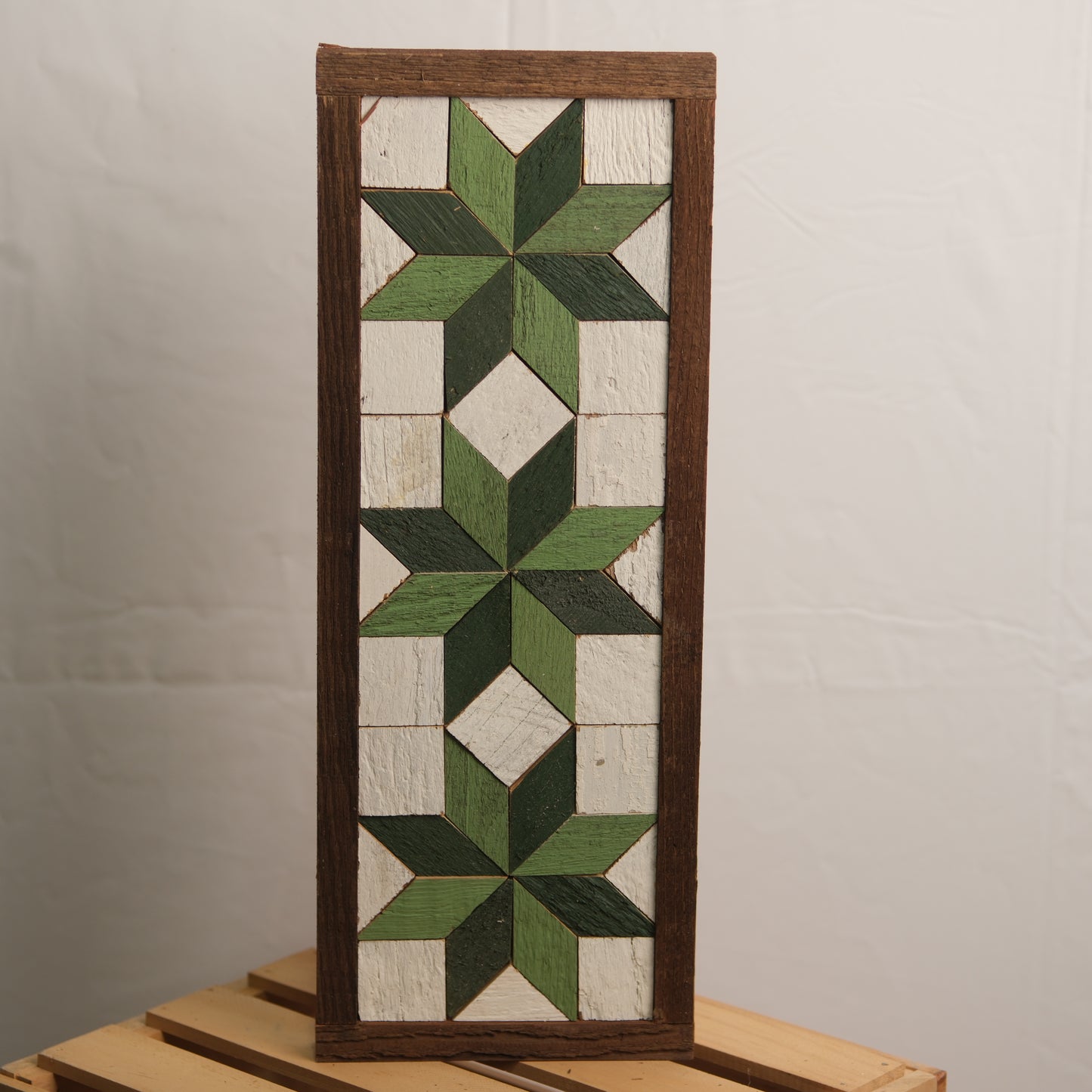 Handmade Amish 3 Stars Barn Quilt Wall Art – 15.5in x 6in Reclaimed Wood Mosaic