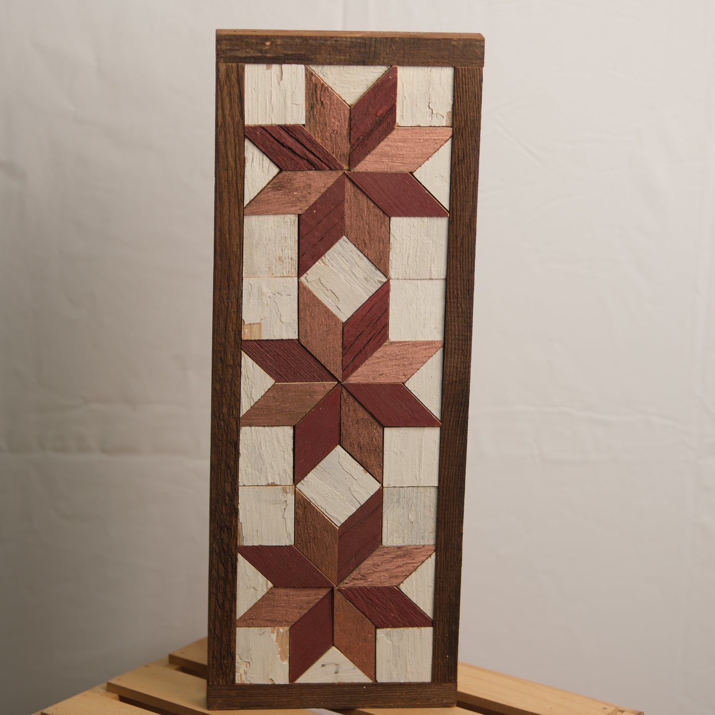 Handmade Amish 3 Stars Barn Quilt Wall Art – 15.5in x 6in Reclaimed Wood Mosaic