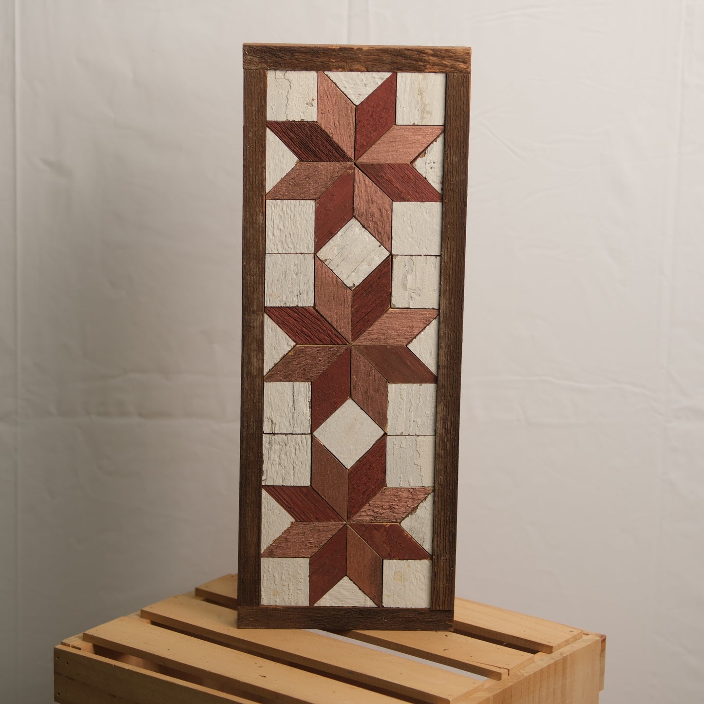 Handmade Amish 3 Stars Barn Quilt Wall Art – 15.5in x 6in Reclaimed Wood Mosaic