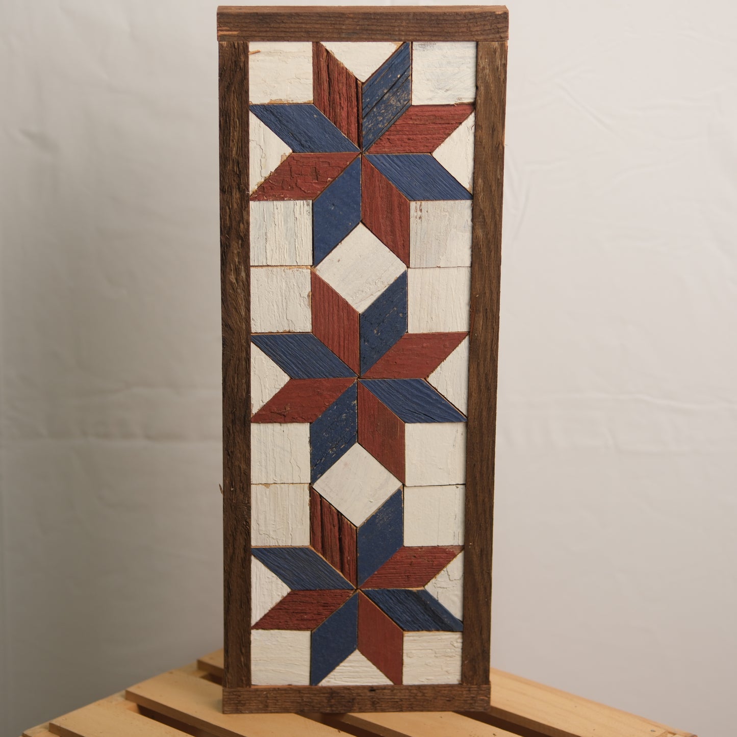 Handmade Amish 3 Stars Barn Quilt Wall Art – 15.5in x 6in Reclaimed Wood Mosaic