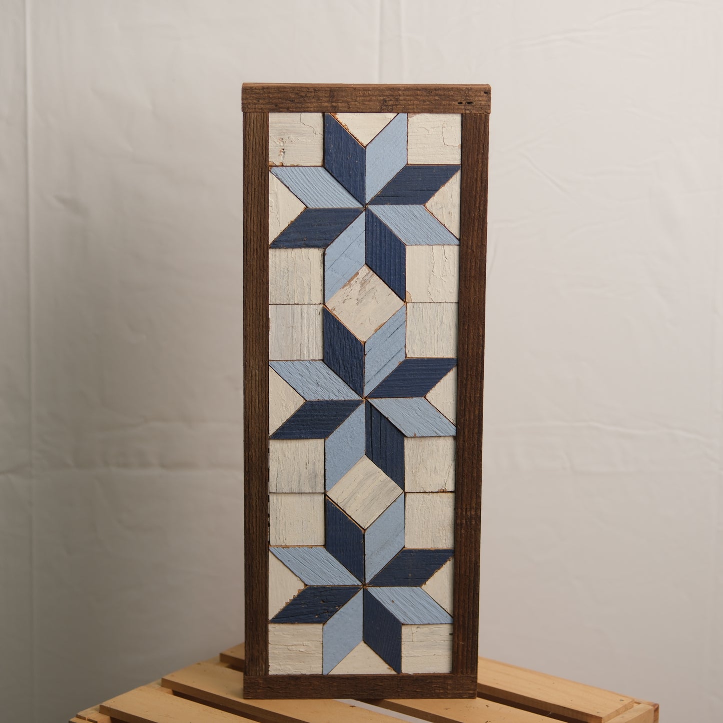 Handmade Amish 3 Stars Barn Quilt Wall Art – 15.5in x 6in Reclaimed Wood Mosaic