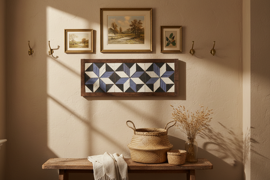 Handmade Amish 3 Stars Barn Quilt Wall Art – 15.5in x 6in Reclaimed Wood Mosaic