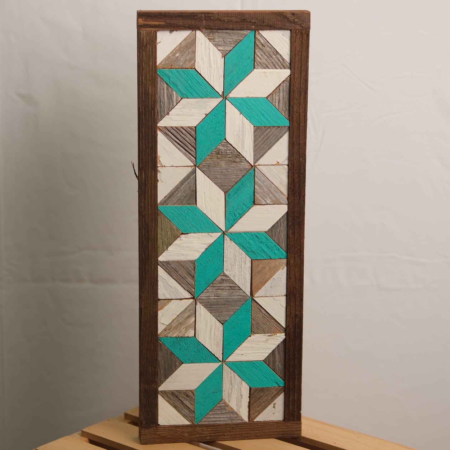 Handmade Amish 3 Stars Barn Quilt Wall Art – 15.5in x 6in Reclaimed Wood Mosaic