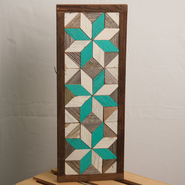 Handmade Amish 3 Stars Barn Quilt Wall Art – 15.5in x 6in Reclaimed Wood Mosaic