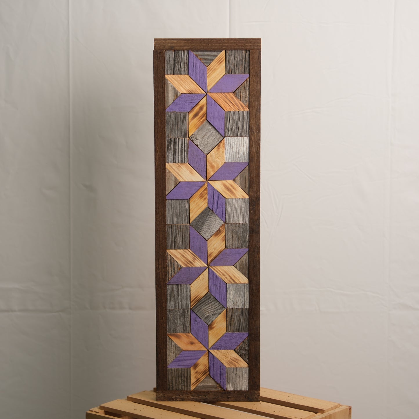 Handmade Amish 4 Stars Barn Quilt Wall Art – 20.5in x 6in x 2in Reclaimed Wood Mosaic