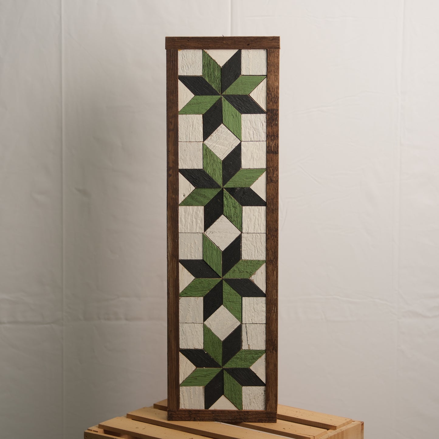 Handmade Amish 4 Stars Barn Quilt Wall Art – 20.5in x 6in x 2in Reclaimed Wood Mosaic