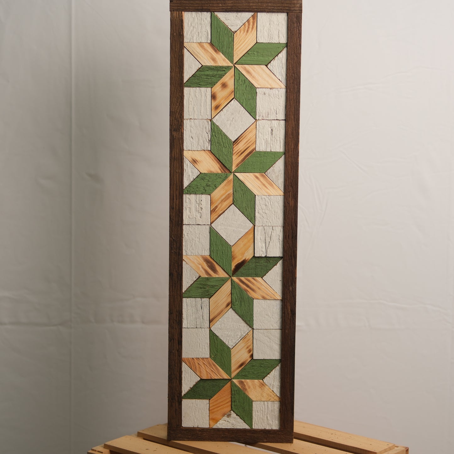 Handmade Amish 4 Stars Barn Quilt Wall Art – 20.5in x 6in x 2in Reclaimed Wood Mosaic