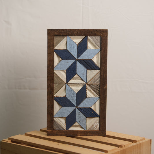Handmade Amish 2 Stars Barn Quilt Wall Art – 10.75in x 6in Reclaimed Wood Mosaic