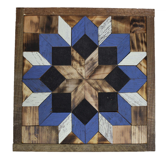 Amish Barn Quilt Wall Art, 10.5 x 10.5  Blue and Black Flower