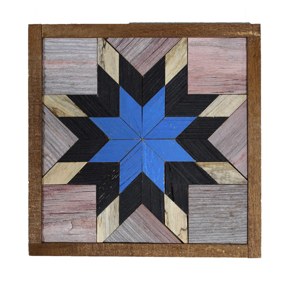 Amish Barn Quilt Wall Art, 10.5 x 10.5  Blue and Black Star