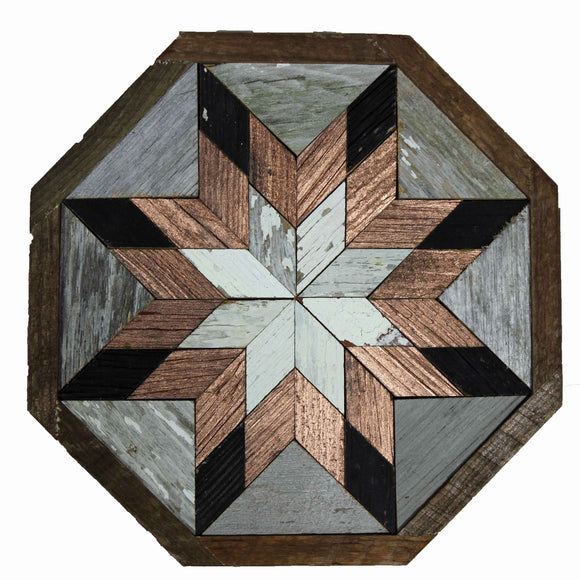 Amish Barn Quilt Wall Art, 10.5 x 10.5  Octagon: Copper and Black Star