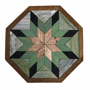 Amish Barn Quilt Wall Art, 10.5 x 10.5  Octagon: Sage Green, Black, Copper Star
