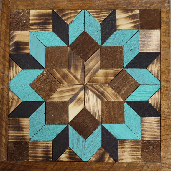 Amish Barn Quilt Wall Art, 10.5 x 10.5  Turquoise Flower