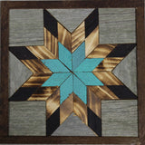 Amish Barn Quilt Wall Art, 10.5 x 10.5  Turquoise and Black Star
