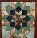 Amish Barn Quilt Wall Art, 30 by 10.5 Sage Green and Copper Flowers