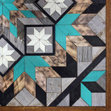 Amish Barn Quilt Wall Art, 3 by 3 Turquoise and Black Star Flower