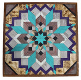 Amish Barn Quilt Wall Art, 3 by 3 Purple and Turquoise Flower