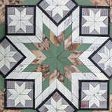 Amish Barn Quilt Wall Art, 3 by 3 Sage Green, Black, and White Starburst