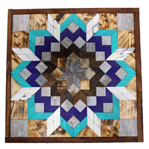 Amish Barn Quilt Wall Art, 2 by 2 Turquoise and Purple Flower