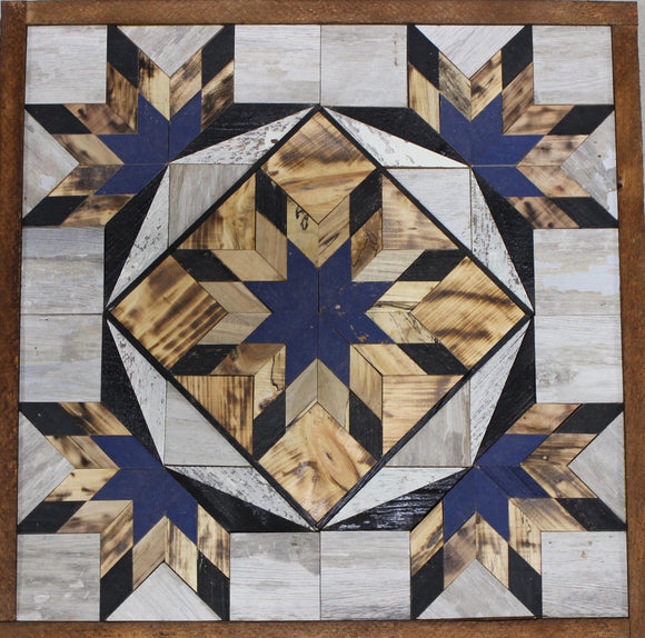 Amish Barn Quilt Wall Art, 2 by 2 Blue and Black Starbust