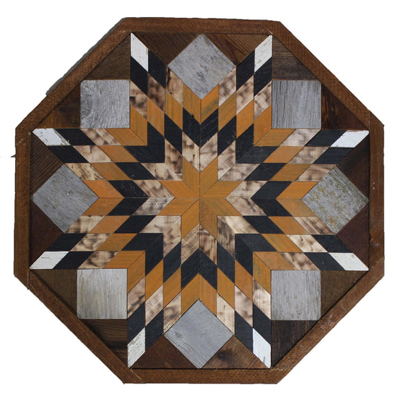 Amish Barn Quilt Wall Art, 2 by 2 Octagon: Yellow Gold and Black Star