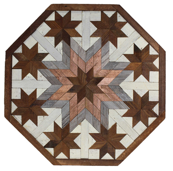 Amish Barn Quilt Wall Art, 2 by 2 Octagon: Natural and Copper Stars