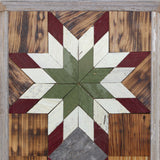 Amish Barn Quilt Wall Art, 30 by 10.5 Red and Sage Green Stars