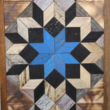 Amish Barn Quilt Wall Art, 30 by 10.5 Blue and Black Flowers