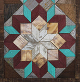 Amish Barn Quilt Wall Art, 30 by 10.5 Turquoise and Red Flowers