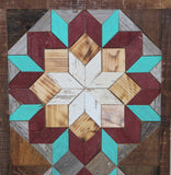 Amish Barn Quilt Wall Art, 30 by 10.5 Turquoise and Red Flowers