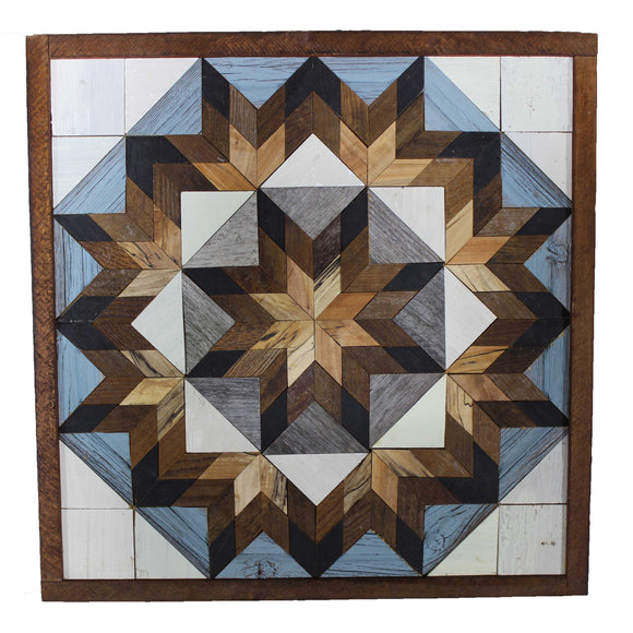 Amish Barn Quilt Wall Art, 2 by 2 Light Blue and Brown Flower