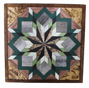 Amish Barn Quilt Wall Art, 2 by 2 Green and Copper Flower