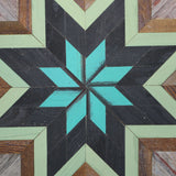 Amish Barn Quilt Wall Art, 3 by 3 Large Turquoise and Green Star