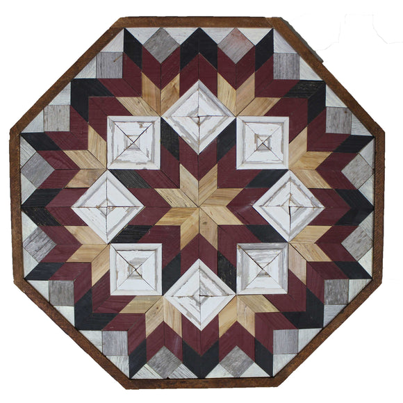 Amish Barn Quilt Wall Art, 3 by 3 Large Octagon:Wine and White Flower
