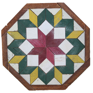 Amish Barn Quilt Wall Art, 10.5 x 10.5 Octagon: Red, Yellow, and Green Flower