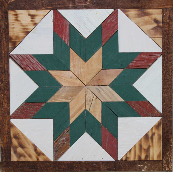 Amish Barn Quilt Wall Art, 10.5 x 10.5 Green and Red Star