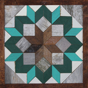 Amish Barn Quilt Wall Art, 10.5 x 10.5 Turquoise and Green Flower