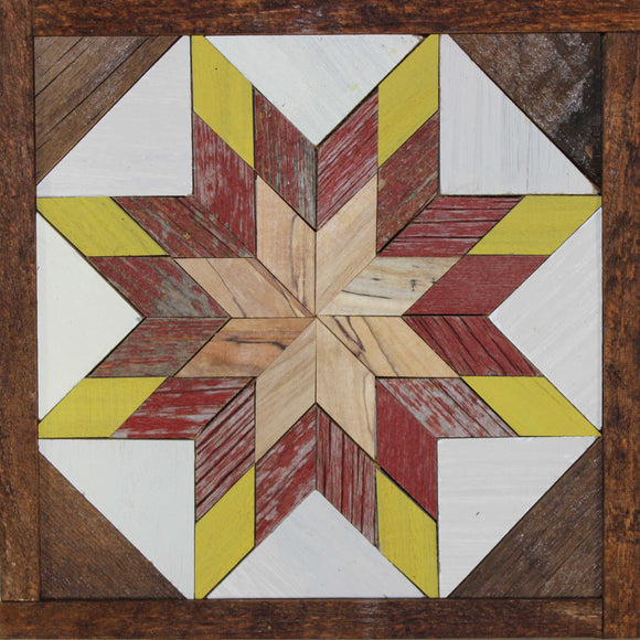 Amish Barn Quilt Wall Art, 10.5 x 10.5 Red and Yellow Star