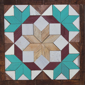 Amish Barn Quilt Wall Art, 10.5 x 10.5 Turquoise and Red Starburst