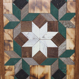 Amish Barn Quilt Wall Art, 30 by 10.5 Forest Green and White Flowerbursts