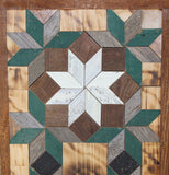 Amish Barn Quilt Wall Art, 30 by 10.5 Forest Green and White Flowerbursts